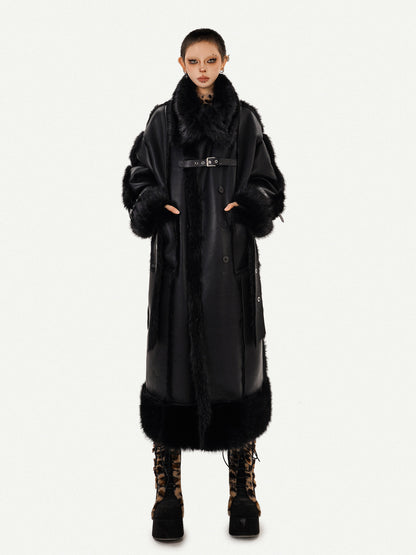 PU Leather Fake Fur Stand Neck Coat NA8609