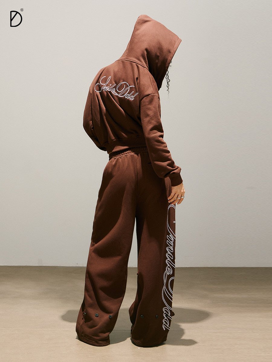 Logo Print Zip Hoodie & Logo Print Wide Leg Sweatpants Setup NA8951