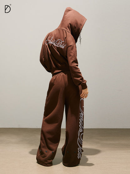 Logo Print Zip Hoodie & Logo Print Wide Leg Sweatpants Setup NA8951
