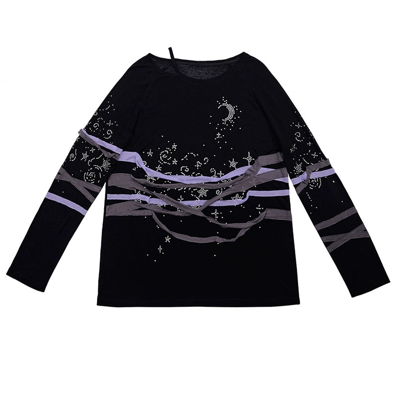 Night Rhinestone Long Sleeve T-Shirt NA6692