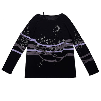 Night Rhinestone Long Sleeve T-Shirt NA6692