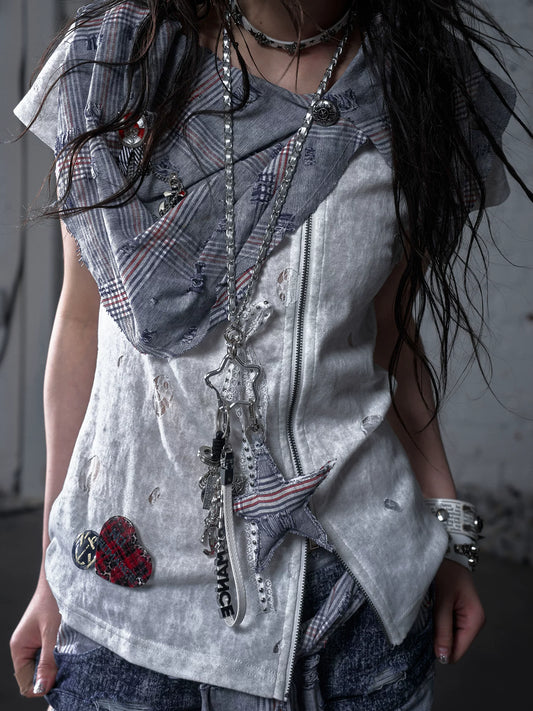 NA8985 NO ROMANCE original niche design punk rock pentagram lace bright diamond necklace waist chain keychain NA8985