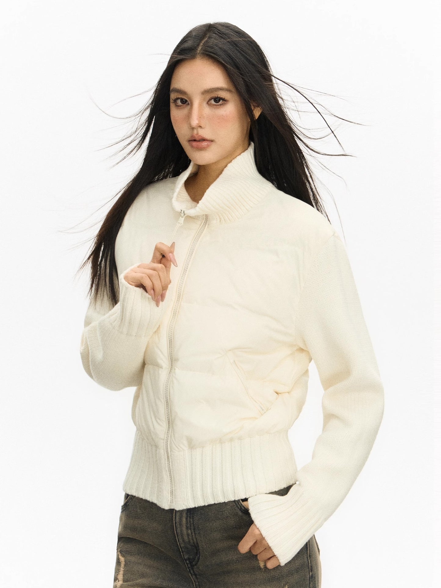 Lightweight Zipper White Duck Down Jacket NA5290