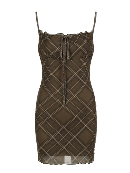 Plaid Mesh Camisole Dress NA4481