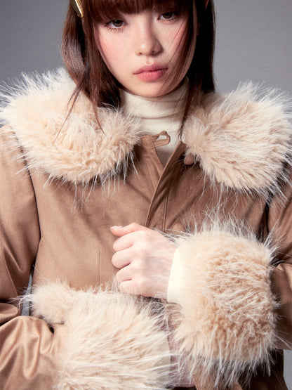 Fur Collar Bow Jacket & Bow Suede Skirt Setup NA8800