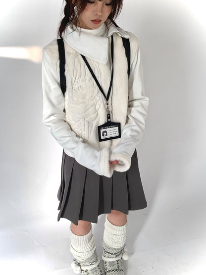 Fleece Embroidery Asymmetrical Zipper Jacket NA9263