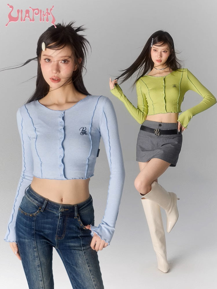 Wave Edge Cropped Long Sleeve T-shirt NA4925