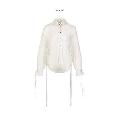 Drawstring Sheer Long Sleeve Shirt NA4207