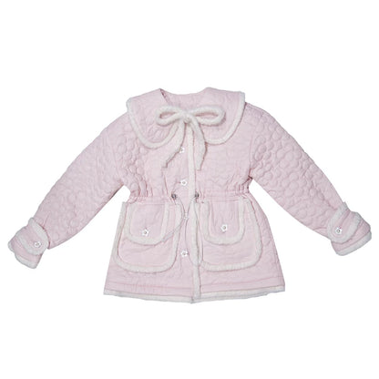 Flower Plush Bow Tie Puffer Jacket NA8302