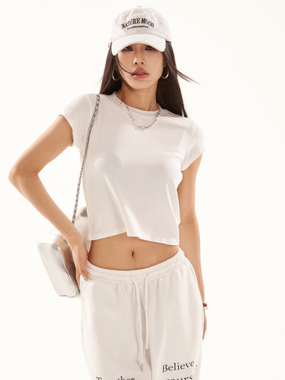 Cropped Round Neck Short Sleeve T-shirt NA3713