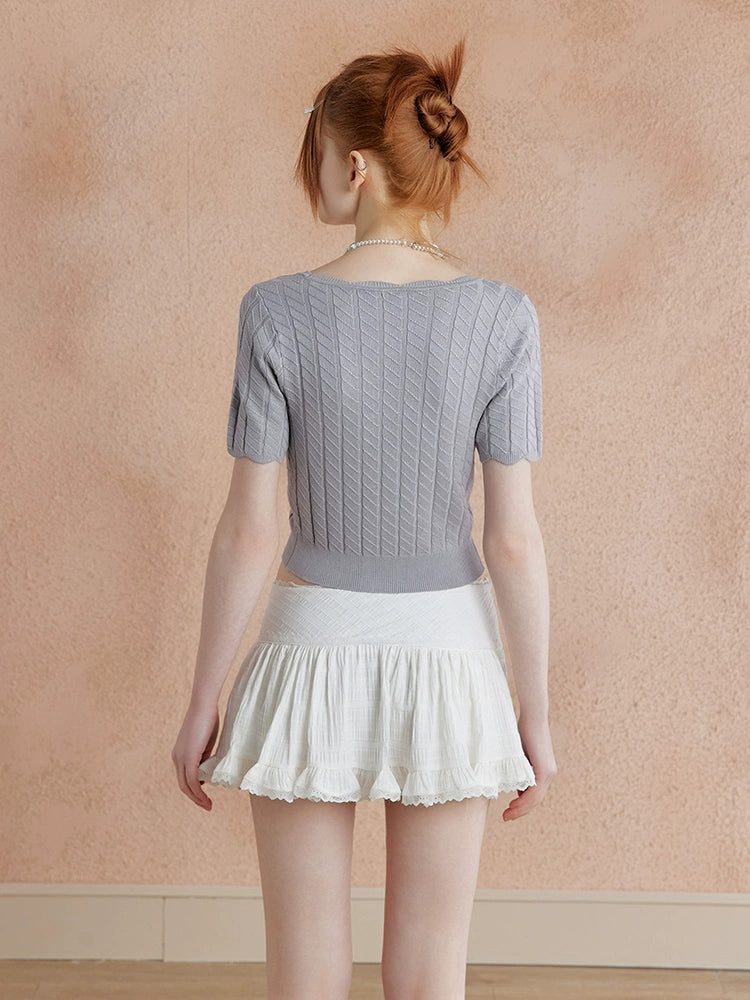 Bow Design Short Sleeve Knit Top NA3378