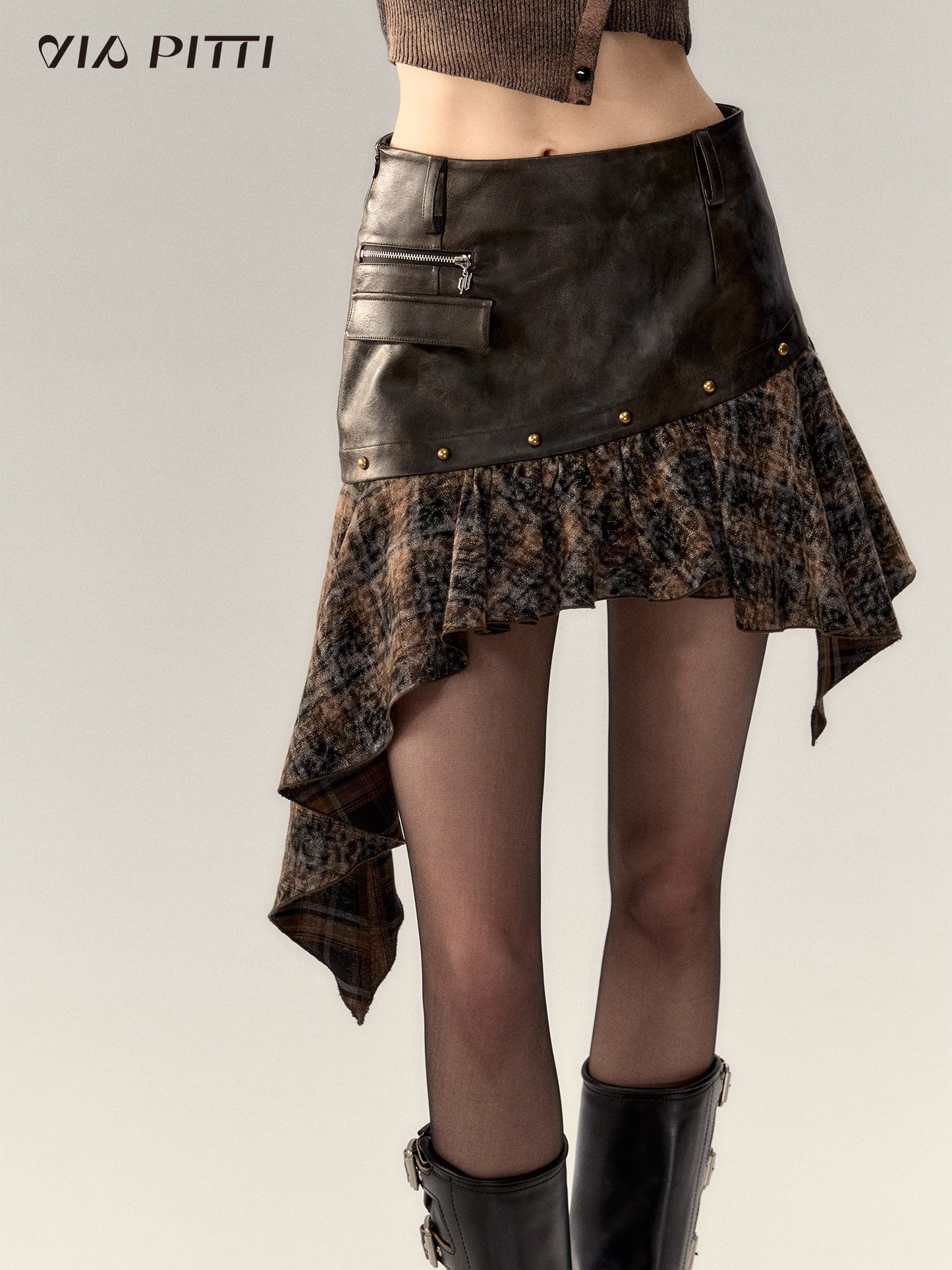 PU Leather Skirt With An Irregular Hem Length NA4911