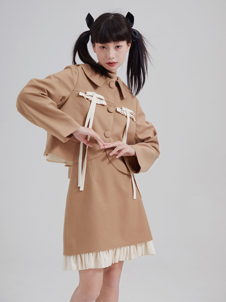 Double-Breasted Cropped Jacket & Ruffle Hem Skirt Setup NA8820