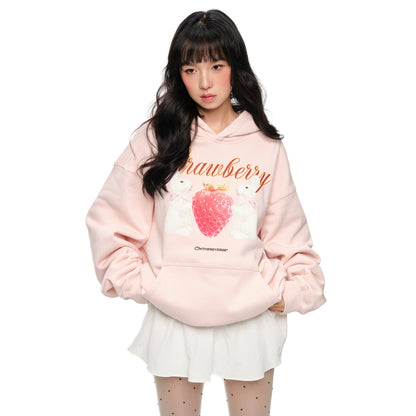 Oversize Strawberry and Bunny Print Hoodie NA6059