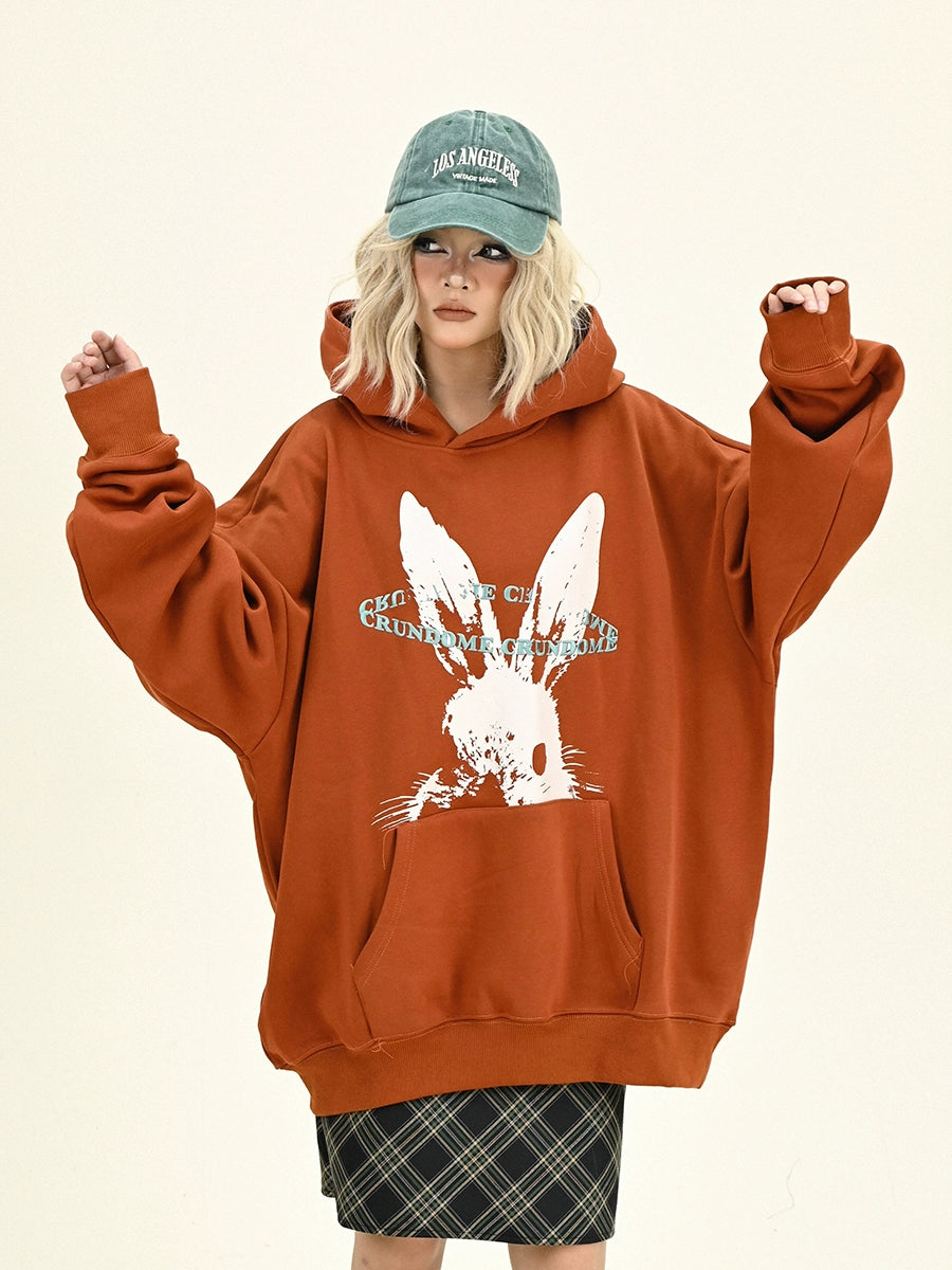 Fleece Rabbit Print Hoodeie NA6290