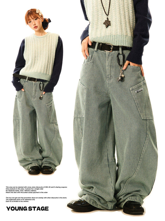 Stripe Pattern Wide Leg Denim Jeans NA9353