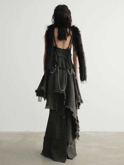 Frayed Fringe Strap Shoulder Dress NA5196