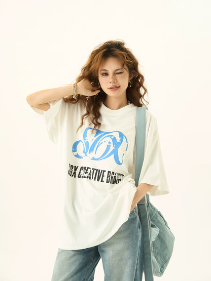 Letter Print Oversize Short Sleeve T-shirt NA3142