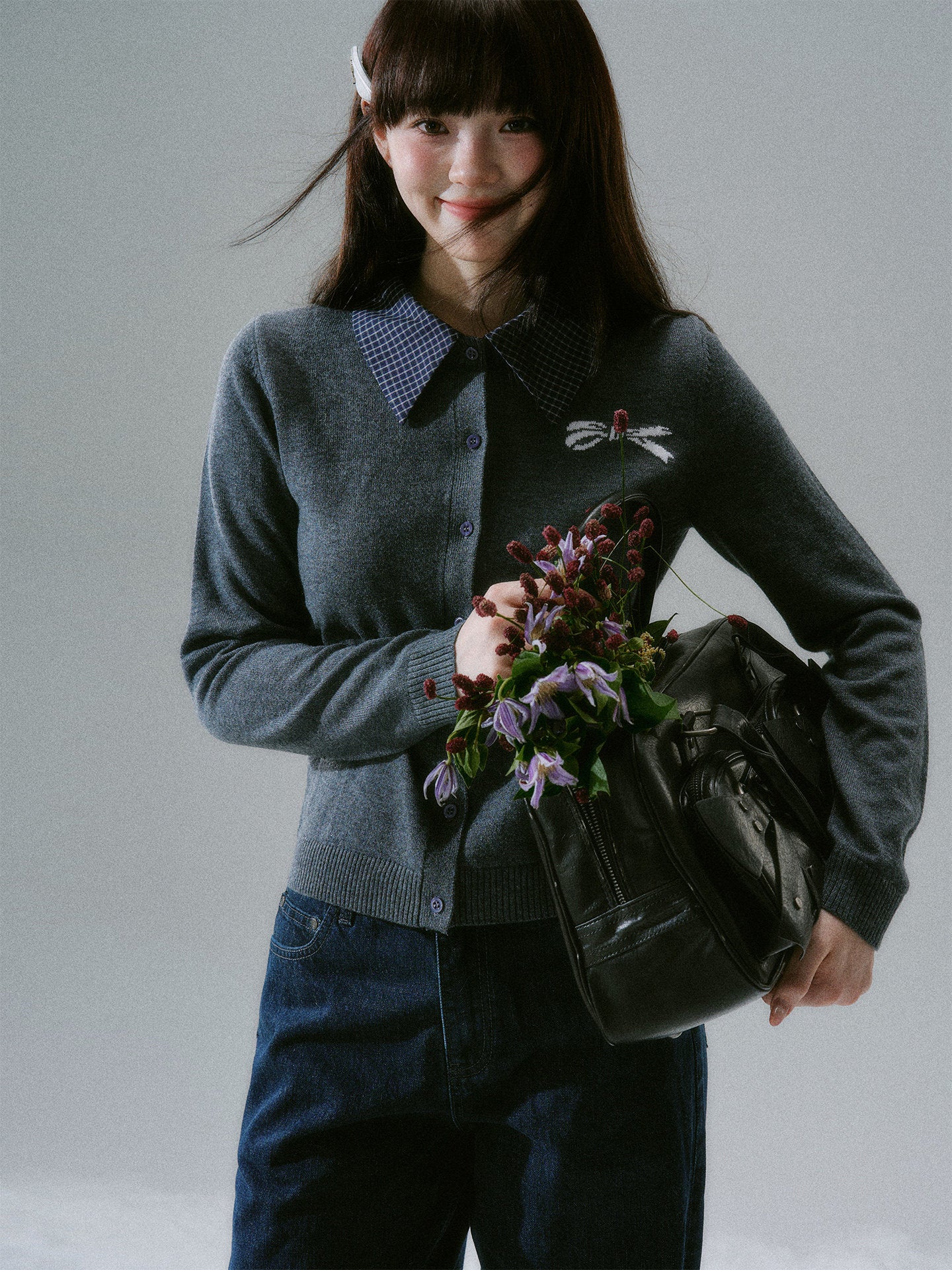 Shirt Collar Wool College Knit Cardigan NA8797