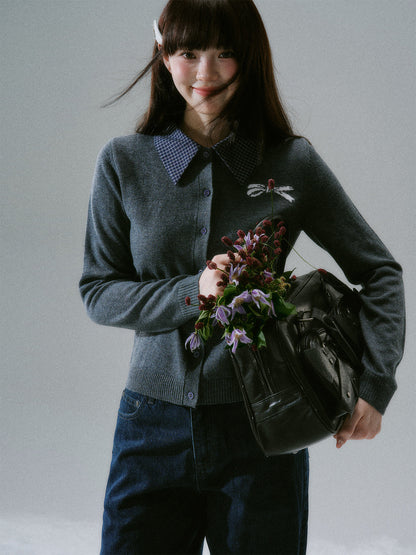 Shirt Collar Wool College Knit Cardigan NA8797