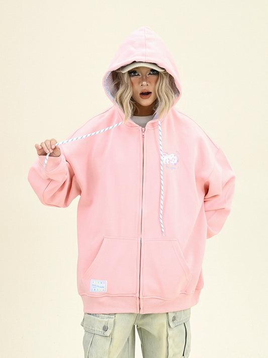 Oversize Fleece Cartoon Zipper Hoodie NA6281