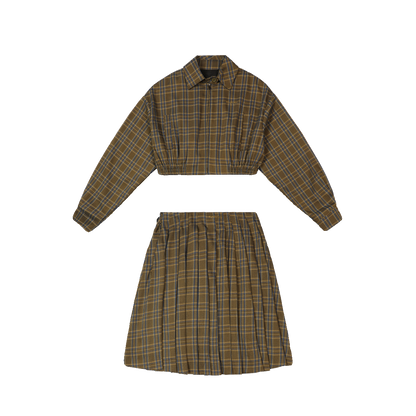 Checkered Short Zipper Jacket & Skirt Setup NA2498