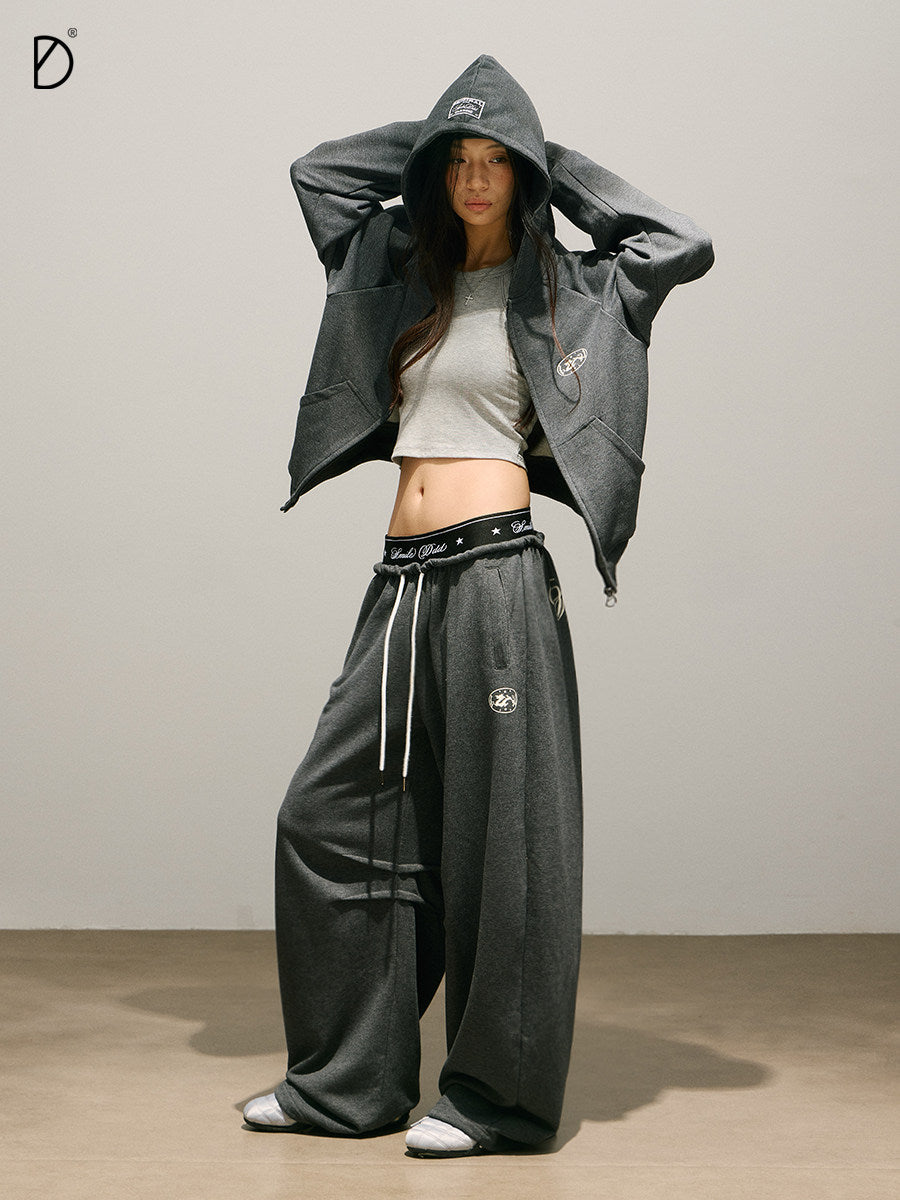 Logo Print Cropped Hoodie & Logo Print Wide Leg Sweatpants Setup NA8942
