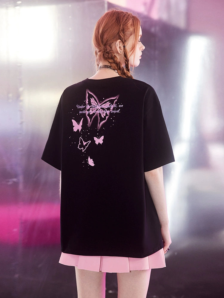 Butterfly Print Oversize Short Sleeve T-shirt NA3521