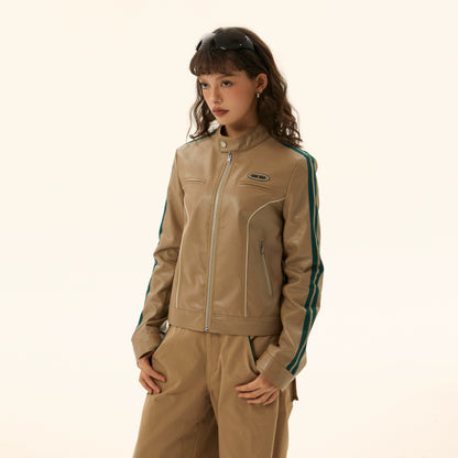 Short PU Leather Sports Jacket & Wide-leg Pants NA2497