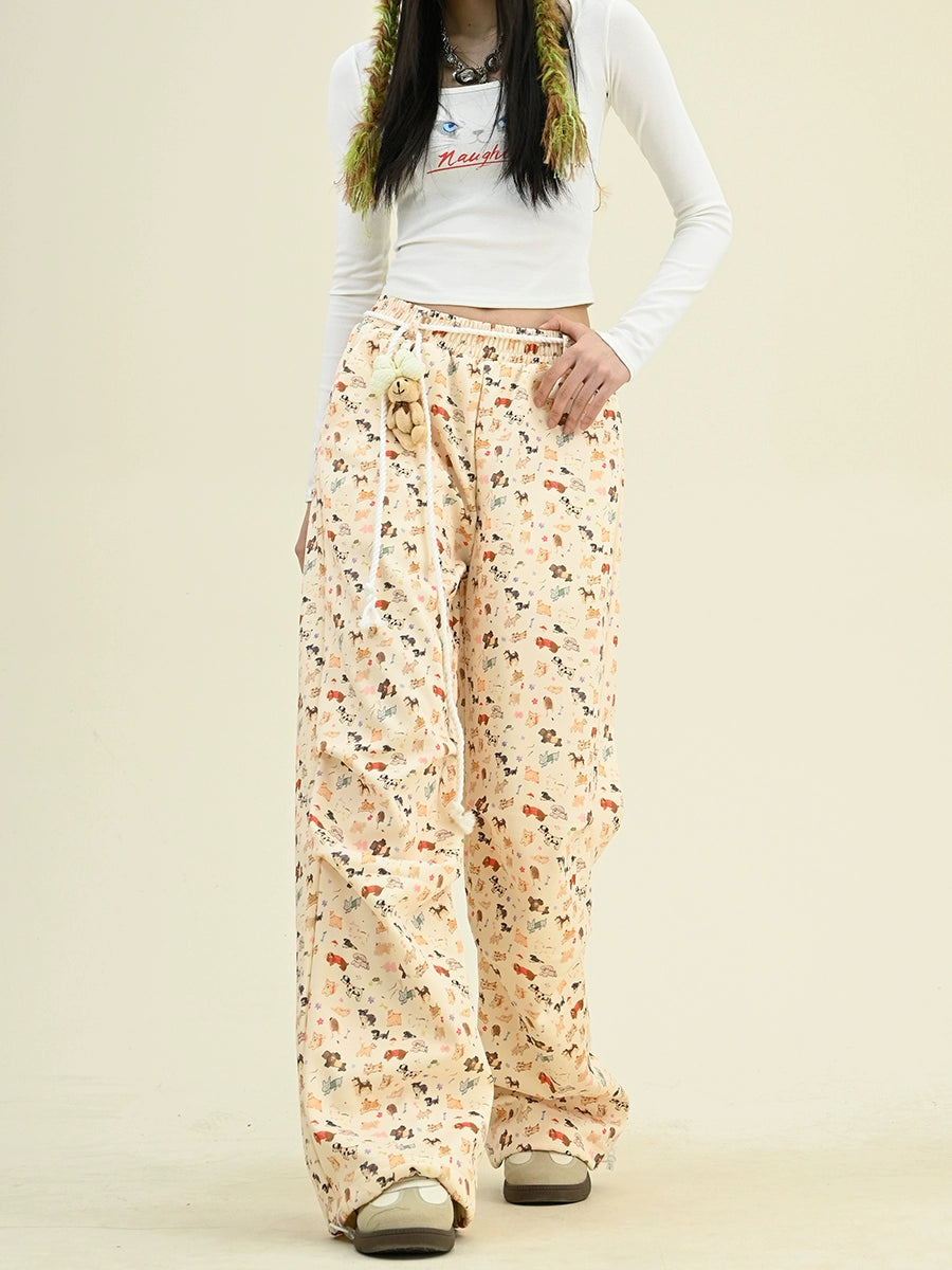 Allover Cartoon Print Wide Leg Pants NA6451