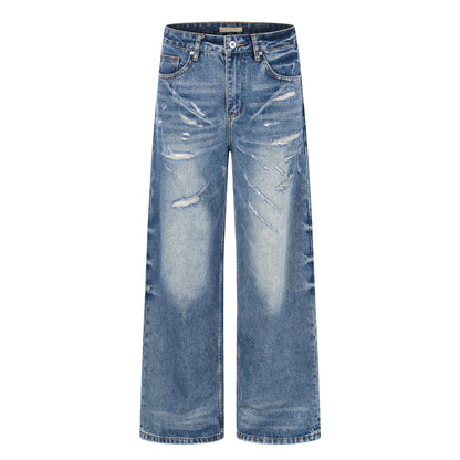 Washed Damage Fade Straight Denim Jeans NA9209