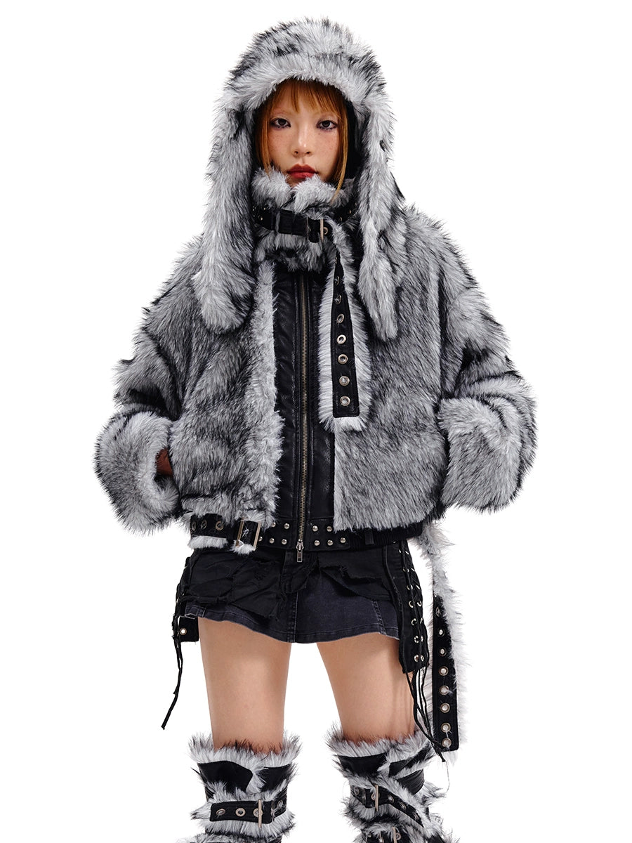 Buckle Design Fake Fur Jacket NA6690