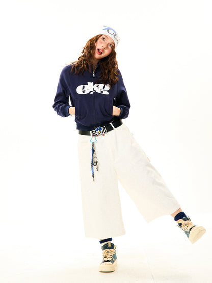 Letter Print Fitted Zipper Hoodie NA9371