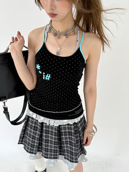 Plaid Lace Layered Star A-Line Short Skirt NA9280