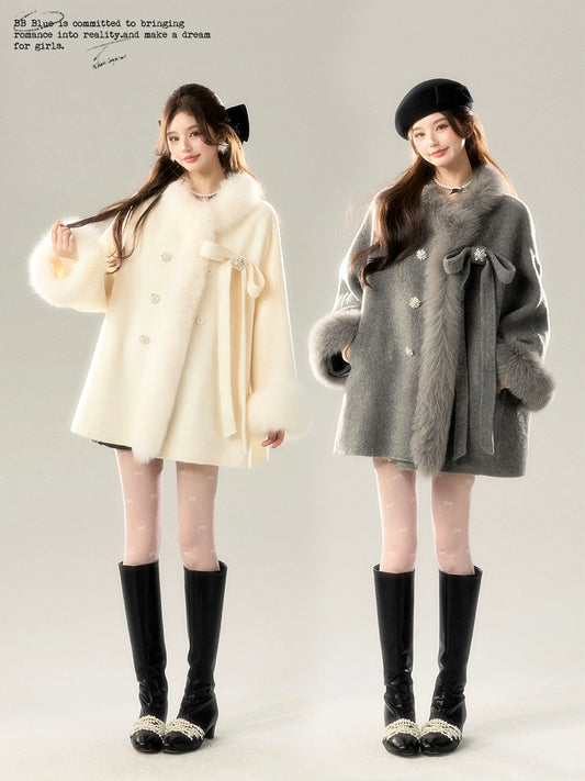 Fake Fur Jewels Wool Short Jacket NA7550