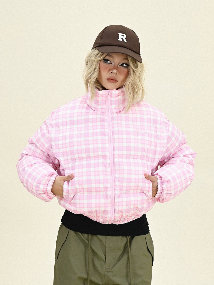 Dopamine Plaid Stand Neck Oversize Puffer Jacket NA6321