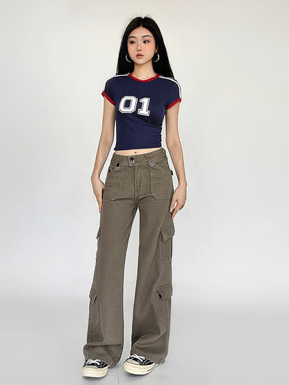 Wide-Leg Straight Cargo Pants NA4578