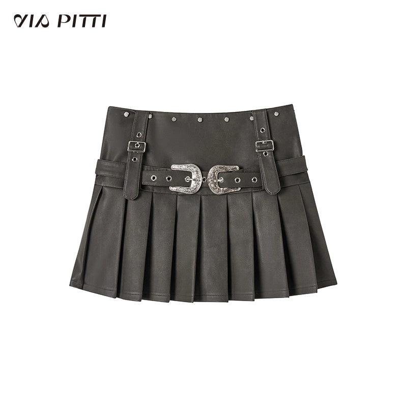 PU Leather Metal Belt Short Skirt NA5020