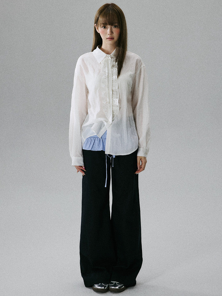 Wrinkled Lyocell Asymmetrical Bow Strap Sunscreen Long Sleeve Shirt NA8805