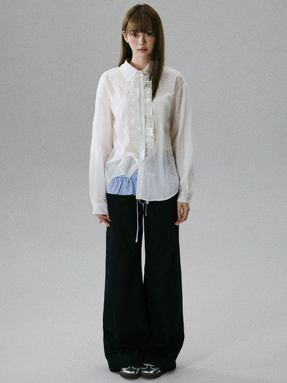 Wrinkled Lyocell Asymmetrical Bow Strap Sunscreen Long Sleeve Shirt NA8805