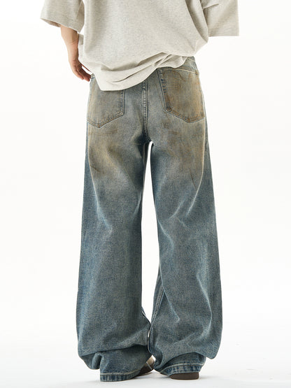Washed Wide-Leg Straight Denim Jeans NA3087