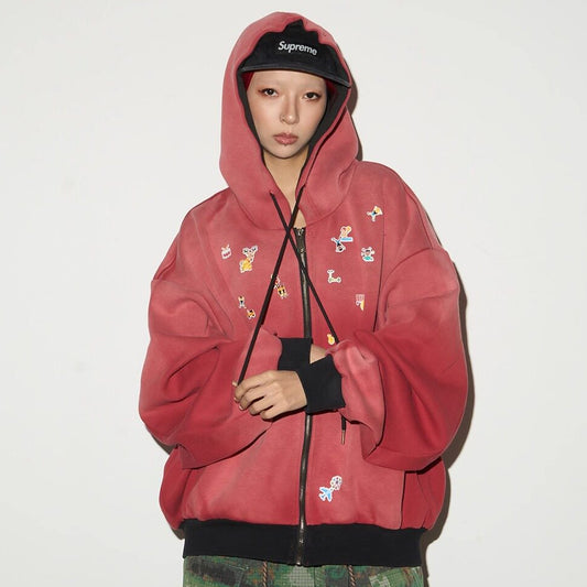 Gradient Embroidery Oversize Zipper Hoodie NA9160
