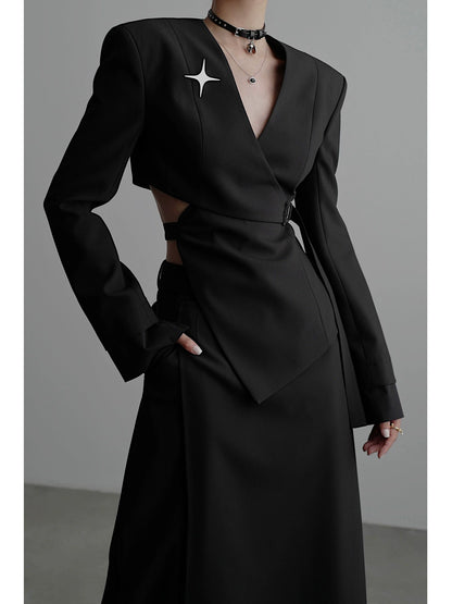 Asymmetric Collarless Jacket NA4279