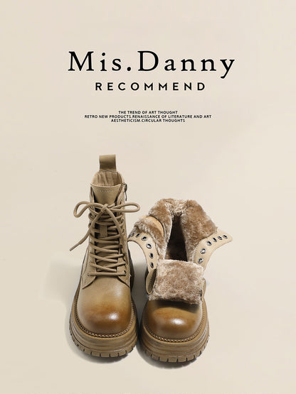 Fake Fur Lined Lace-Up Combat Boots NA8645