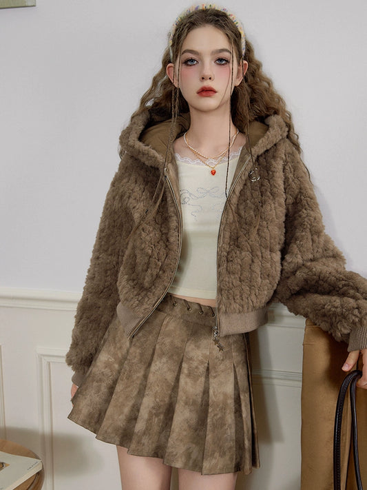 Fake Shearling Hooded Jacket NA6913