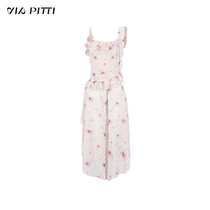 Detachable Strap Floral Long Dress NA4866