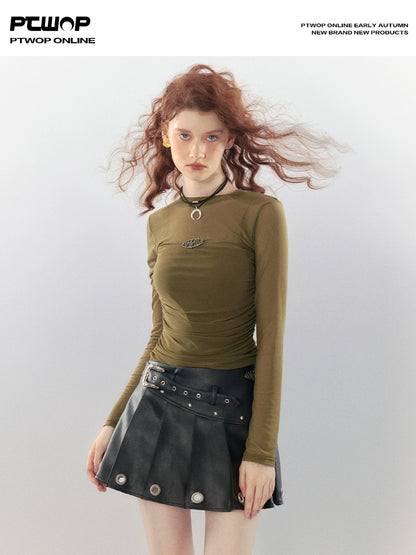 A-line PU Leather Pleats Skirt NA5678