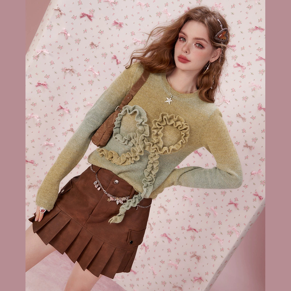 Ruffle Asymmetric Fringed Knit Sweater NA6837