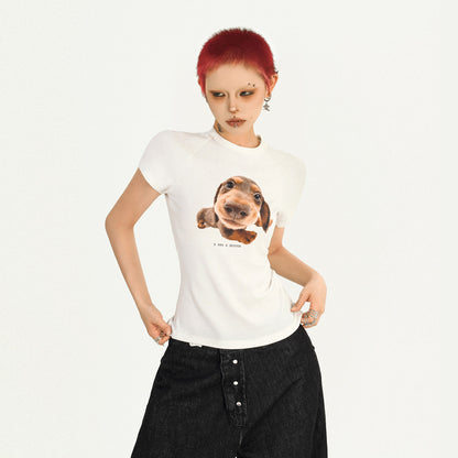 Portrait Print Fitted Short Sleeve T-Shirt NA8603