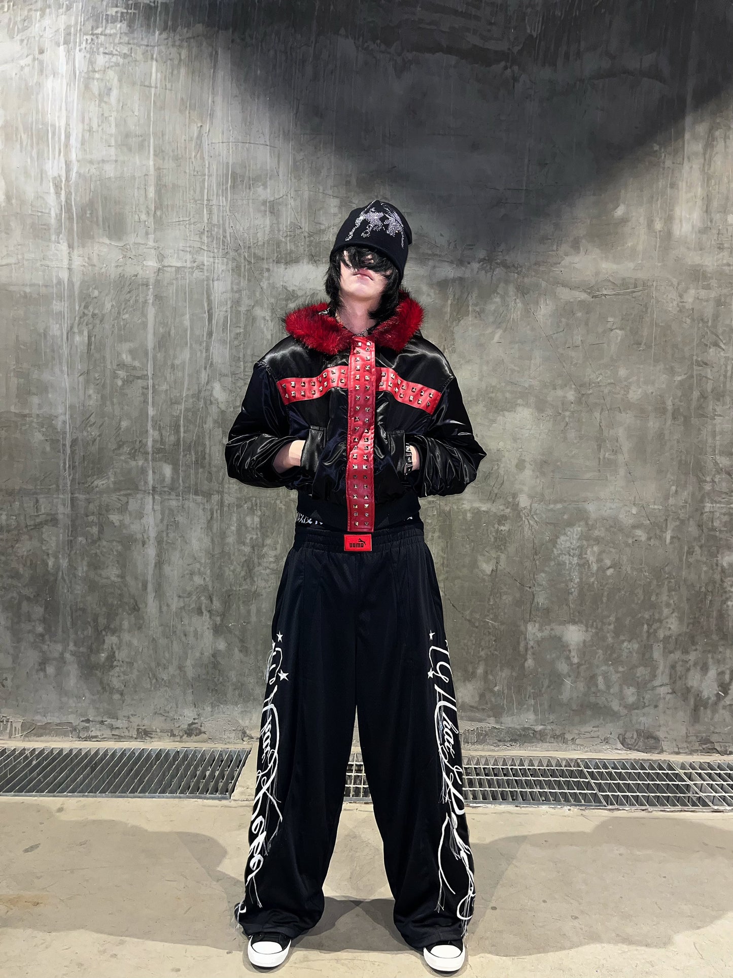 Metal Studs Fake Fur Slim Short Padded Jacket NA8368